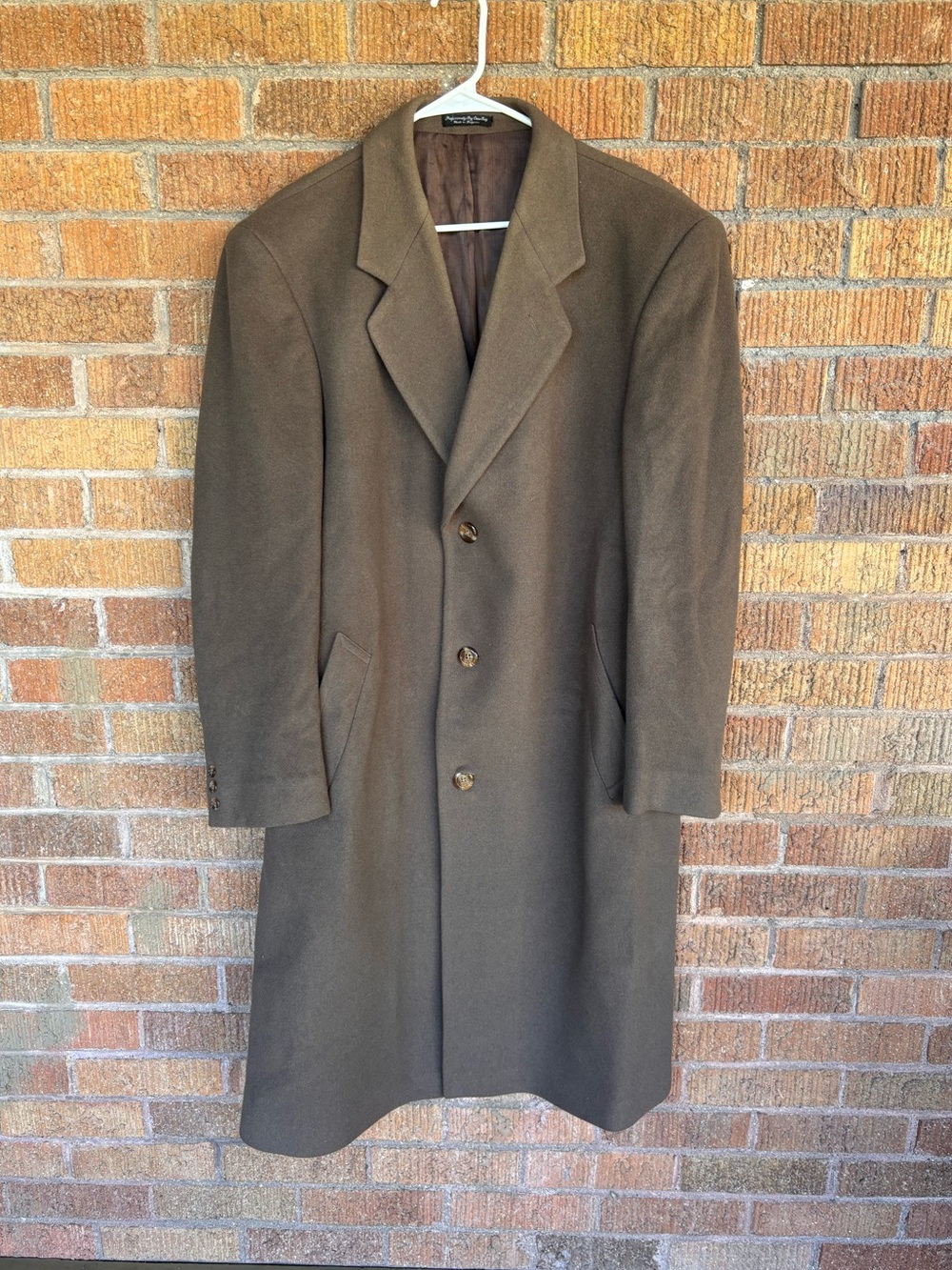 Vintage Men’s Wool Cashmere Blend Brown Long Overcoat Sz 44 XL